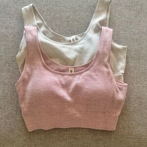 SO Ribbed Scoop Bralette Pair in Blush and Light Gray